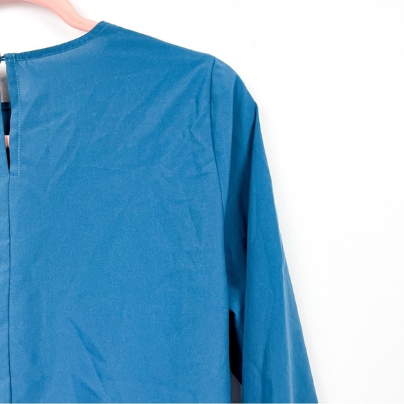 Code x Mode Blue Long-Sleeve Drape Front Keyhole Back Blouse - Picture 7 of 9